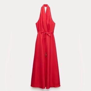 Zara red midi halter dress NWT size XS